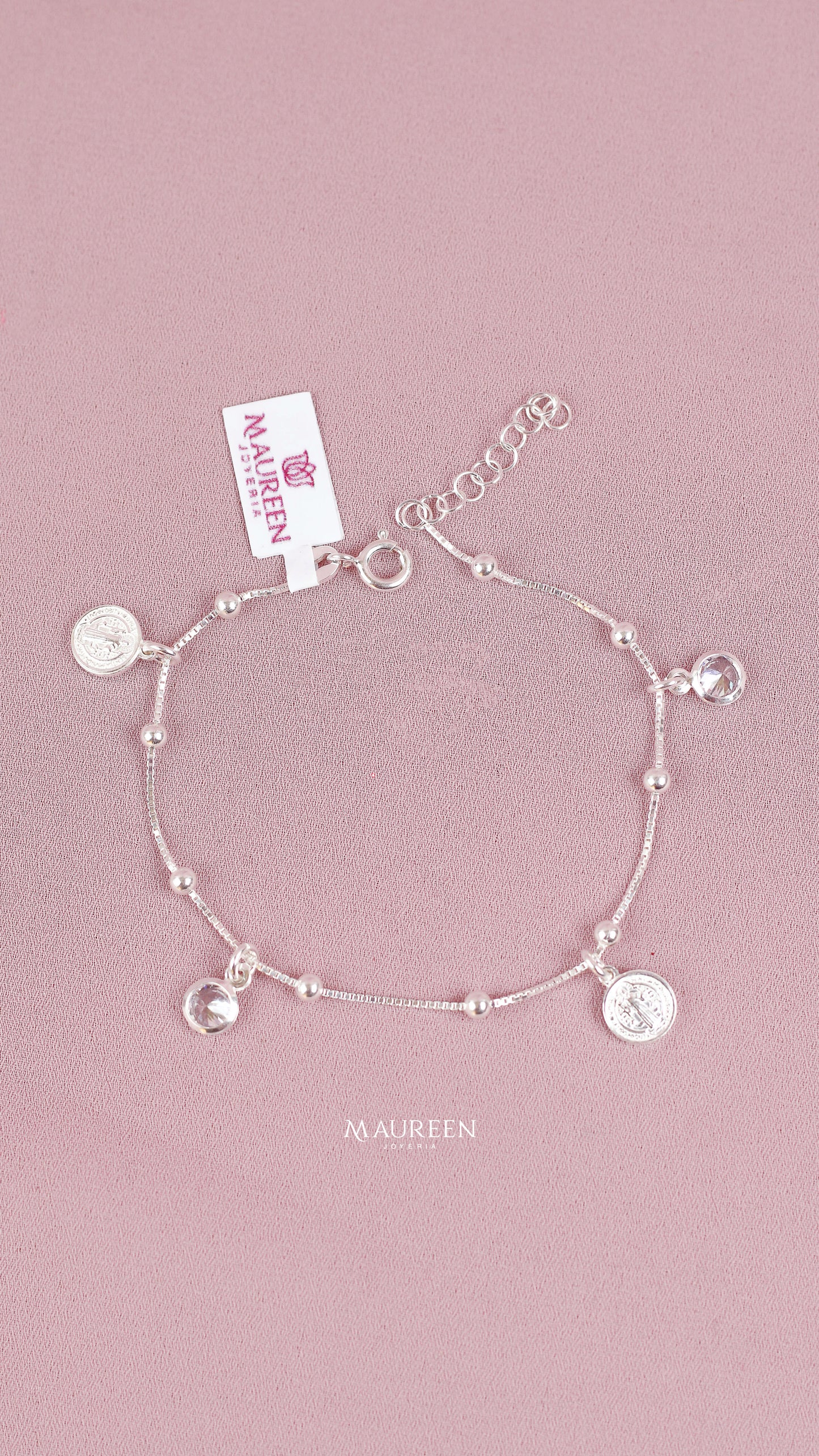 Pulsera dije San Benito con punto de luz - Plata