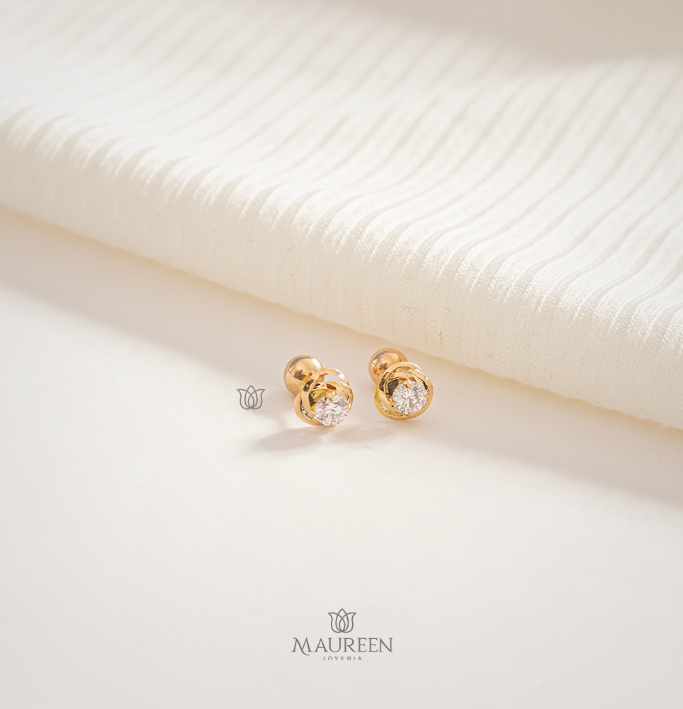 Arete tornillo flor circon blanco - Oro