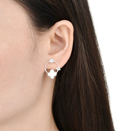 Arete aro con flor de nácar - Plata