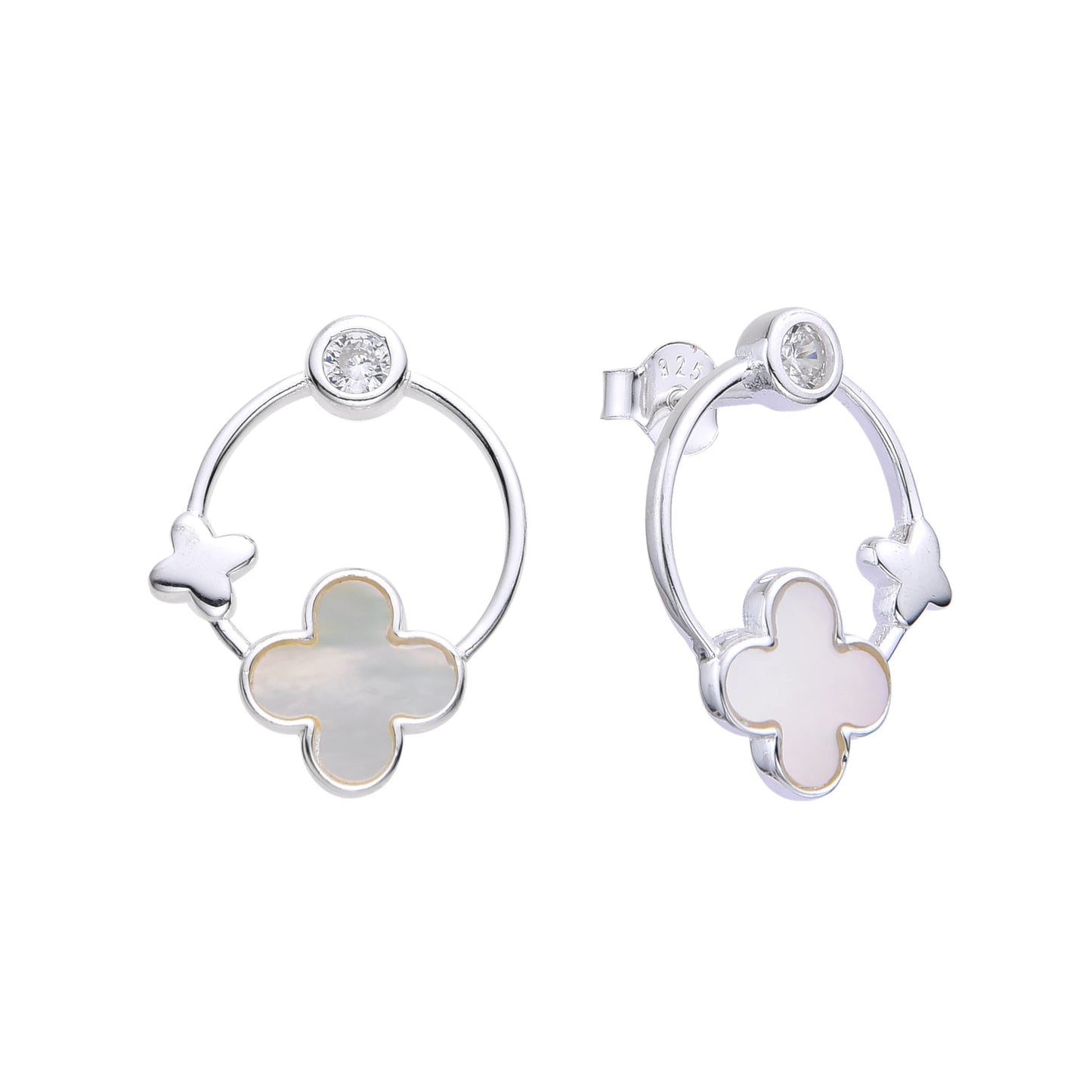 Arete aro con flor de nácar - Plata