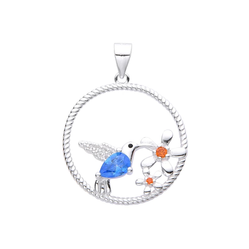 Dije de colibri piedra celeste con flores - Plata