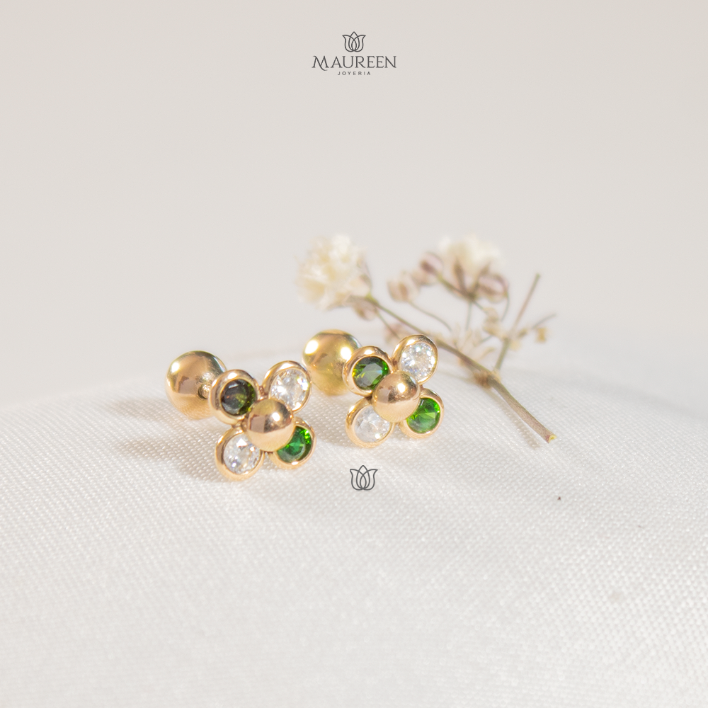 Arete tornillo piedra esmeralda - Oro