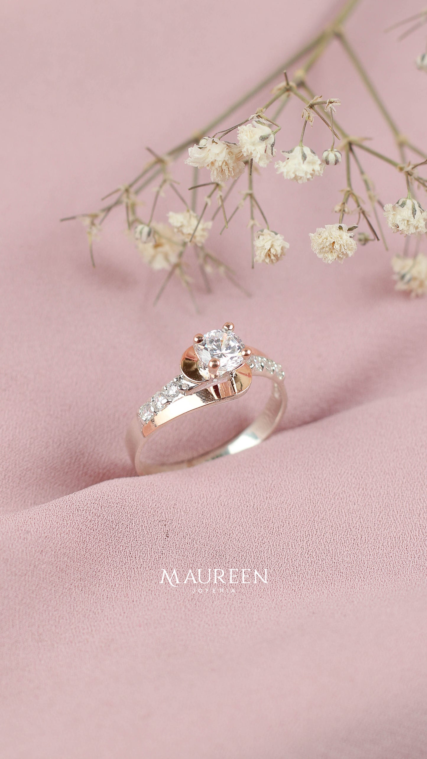 Anillo compromiso S circones blancos - Plata/Oro