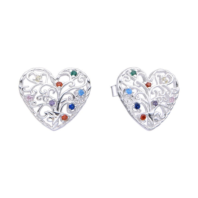 Arete corazon calado con circones - Plata