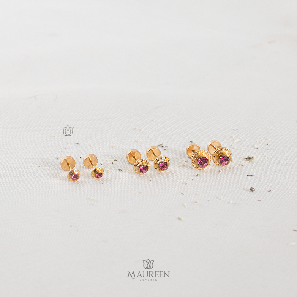 Aretes abridores flor piedra rosada - Oro