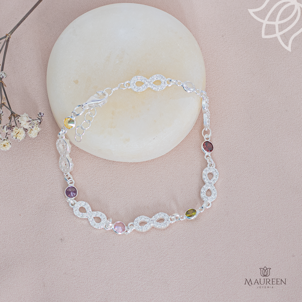 Pulsera infinitos con circones multicolor - Plata