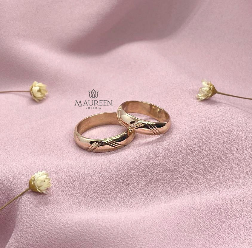 Aros de matrimonio media caña con rayas - Oro