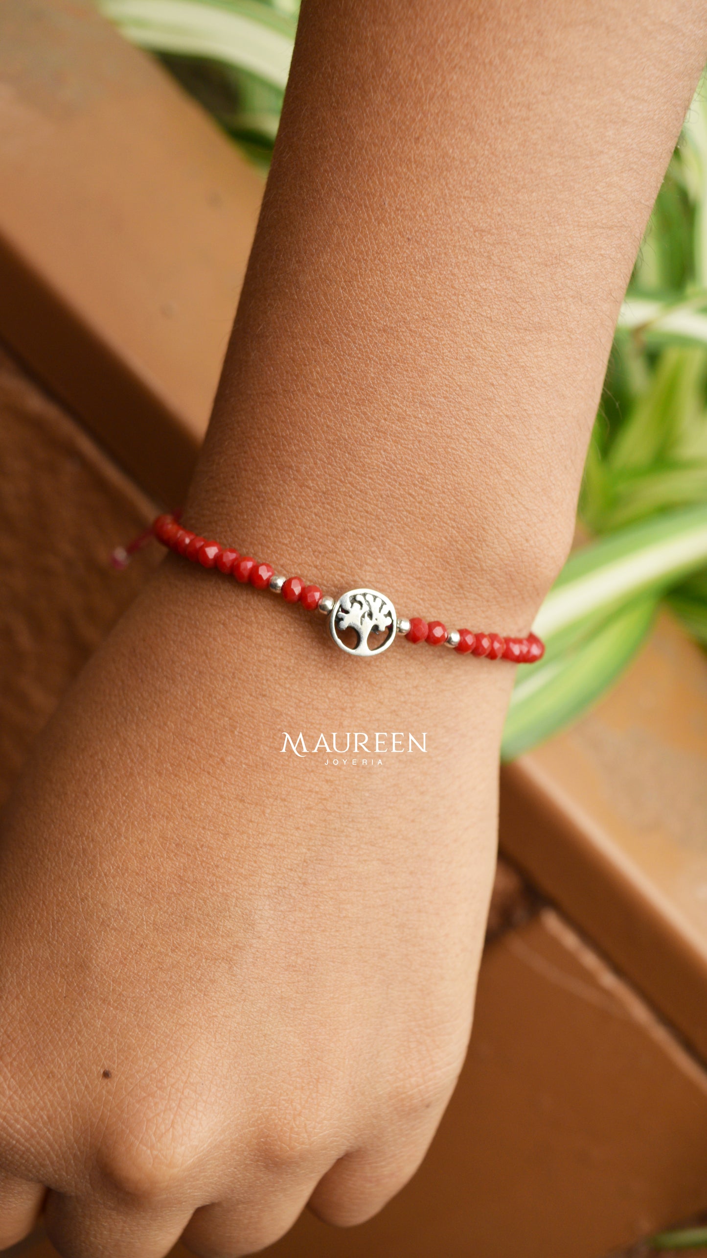 Pulsera ajustable tejida arbol de la vida - Plata