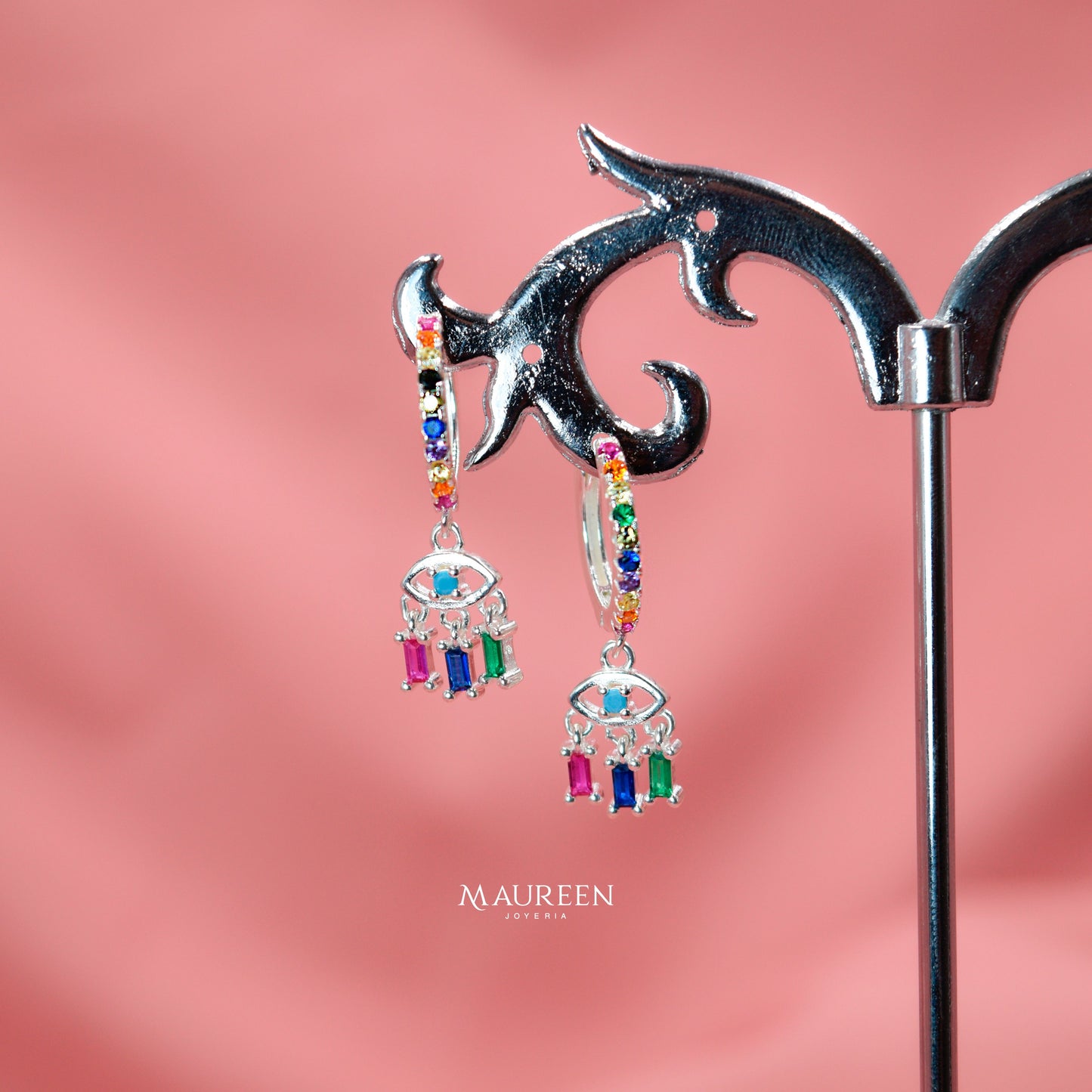 Argolla ojo turco colores circones - Plata