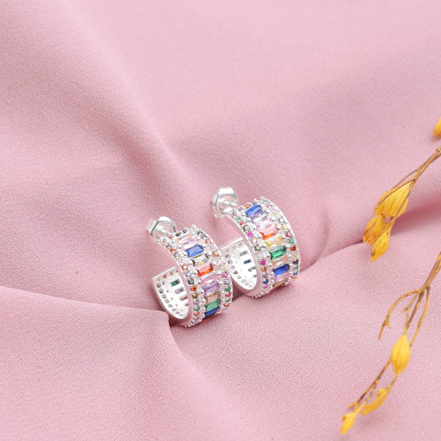 Argolla con circones de colores - Plata