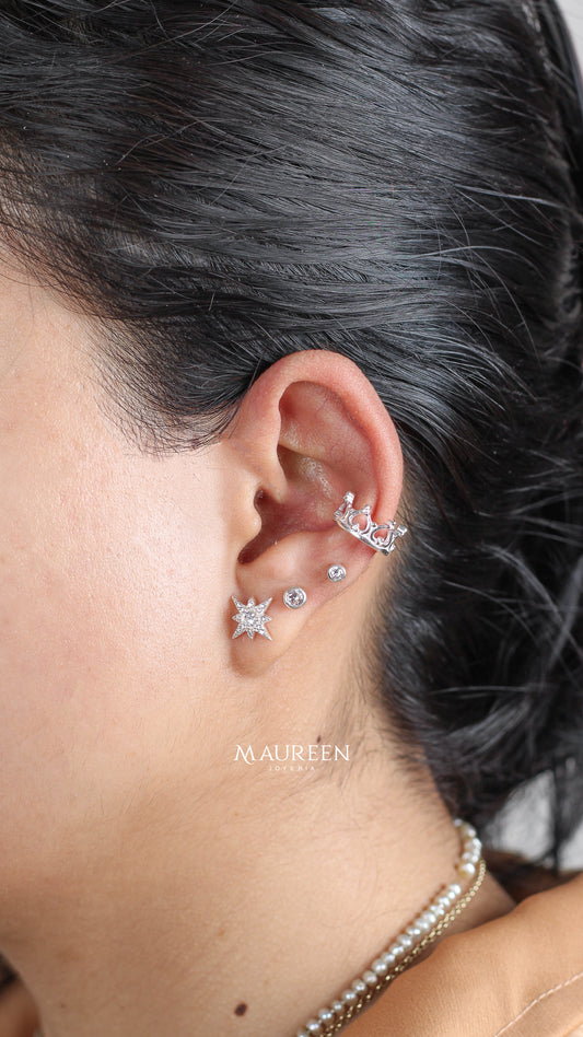 Argolla earcuff corona calada - Plata