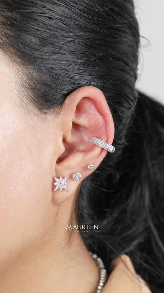 Argolla earcuff con minicircones blancos - Plata