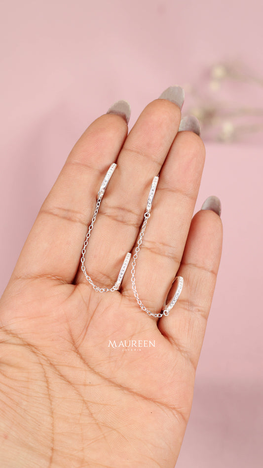 Argolla earcuff doble con cadena - Plata