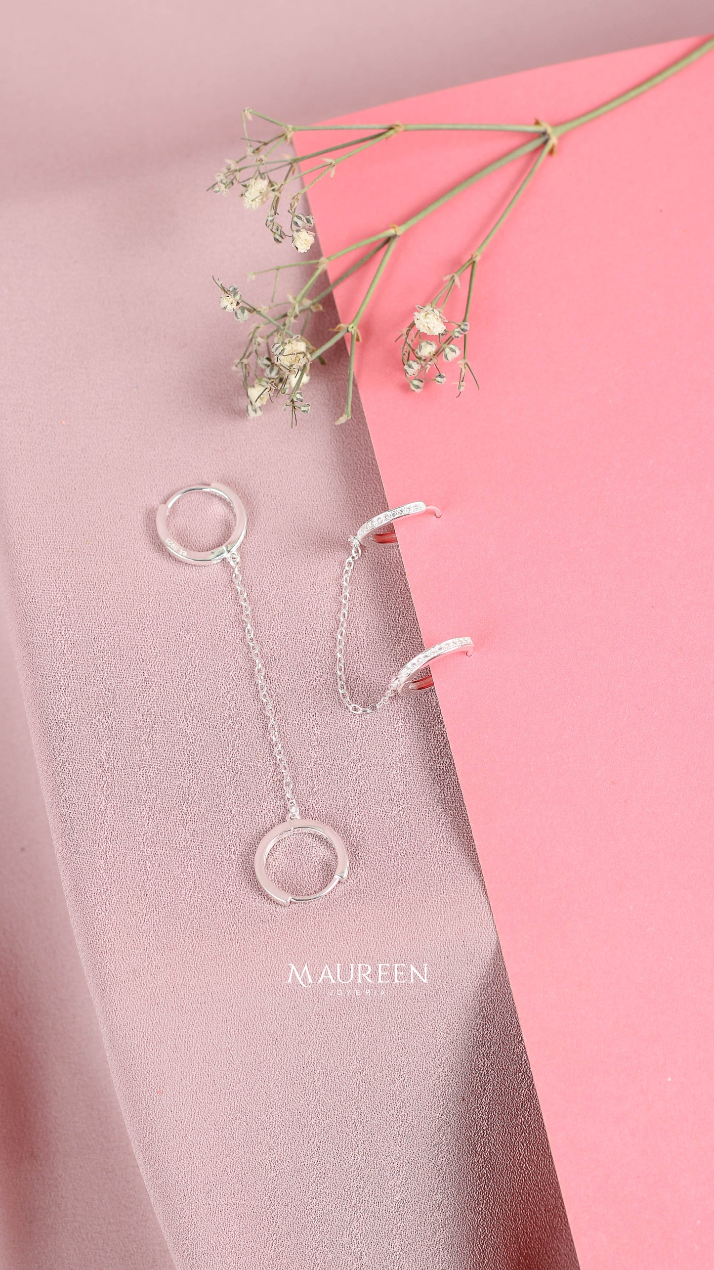 Argolla earcuff doble con cadena - Plata