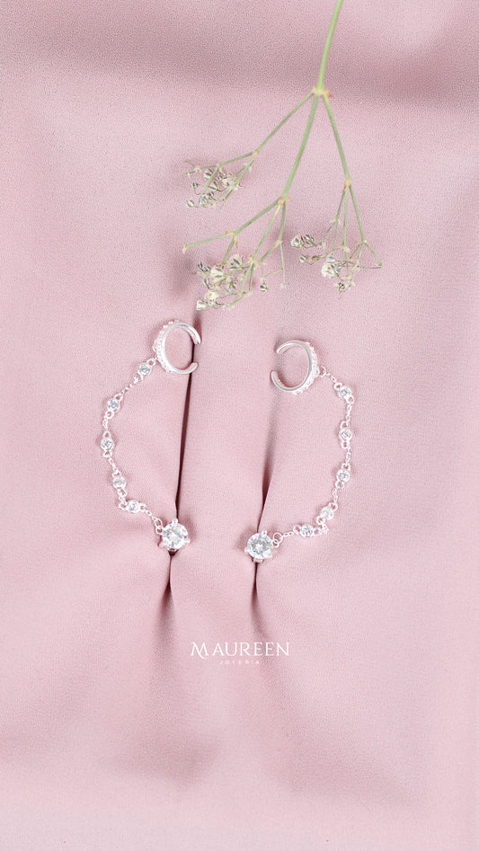 Argolla earcuff punto luz con cadena colgante - Plata