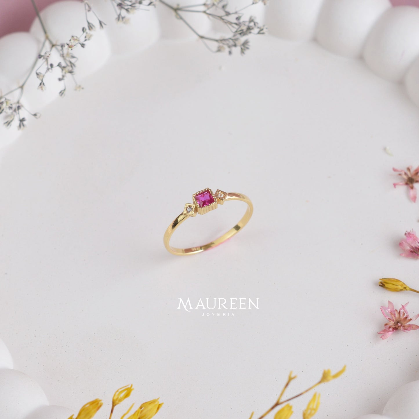 Anillo cuadrado punto de luz - Oro