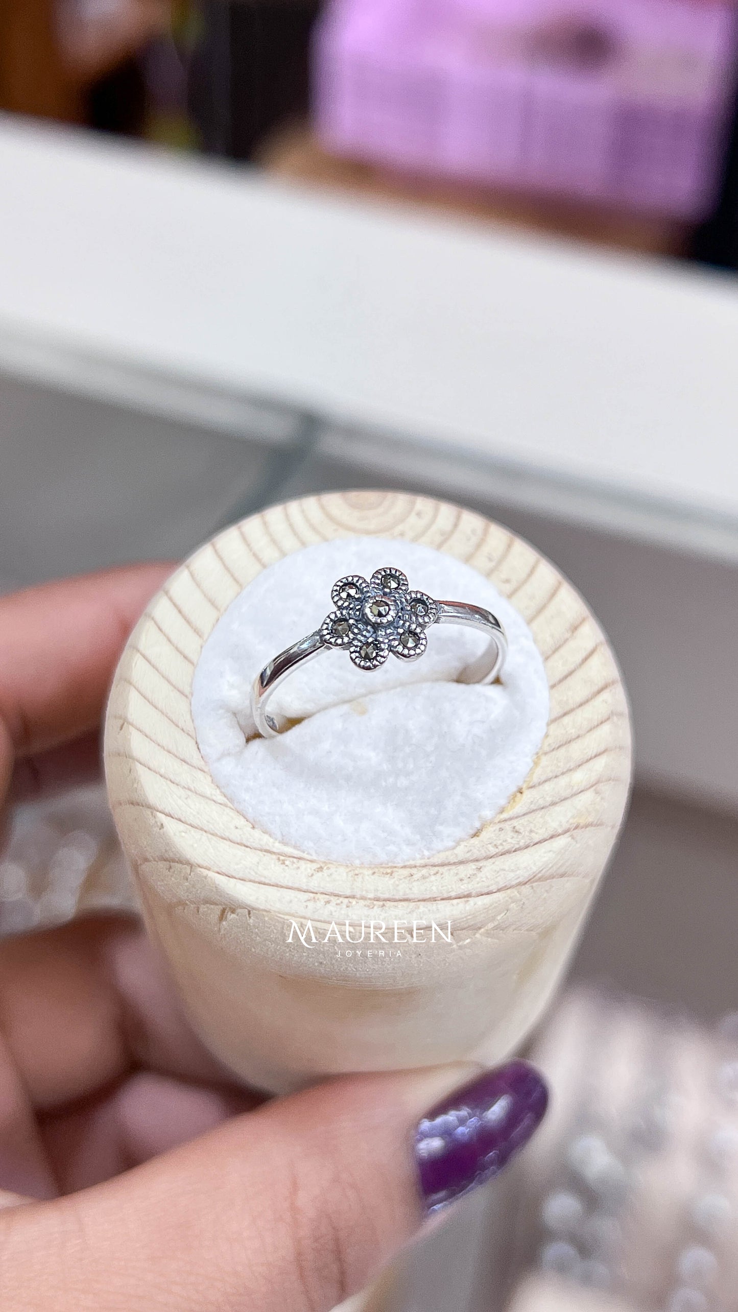 Anillo flor marquesita - plata