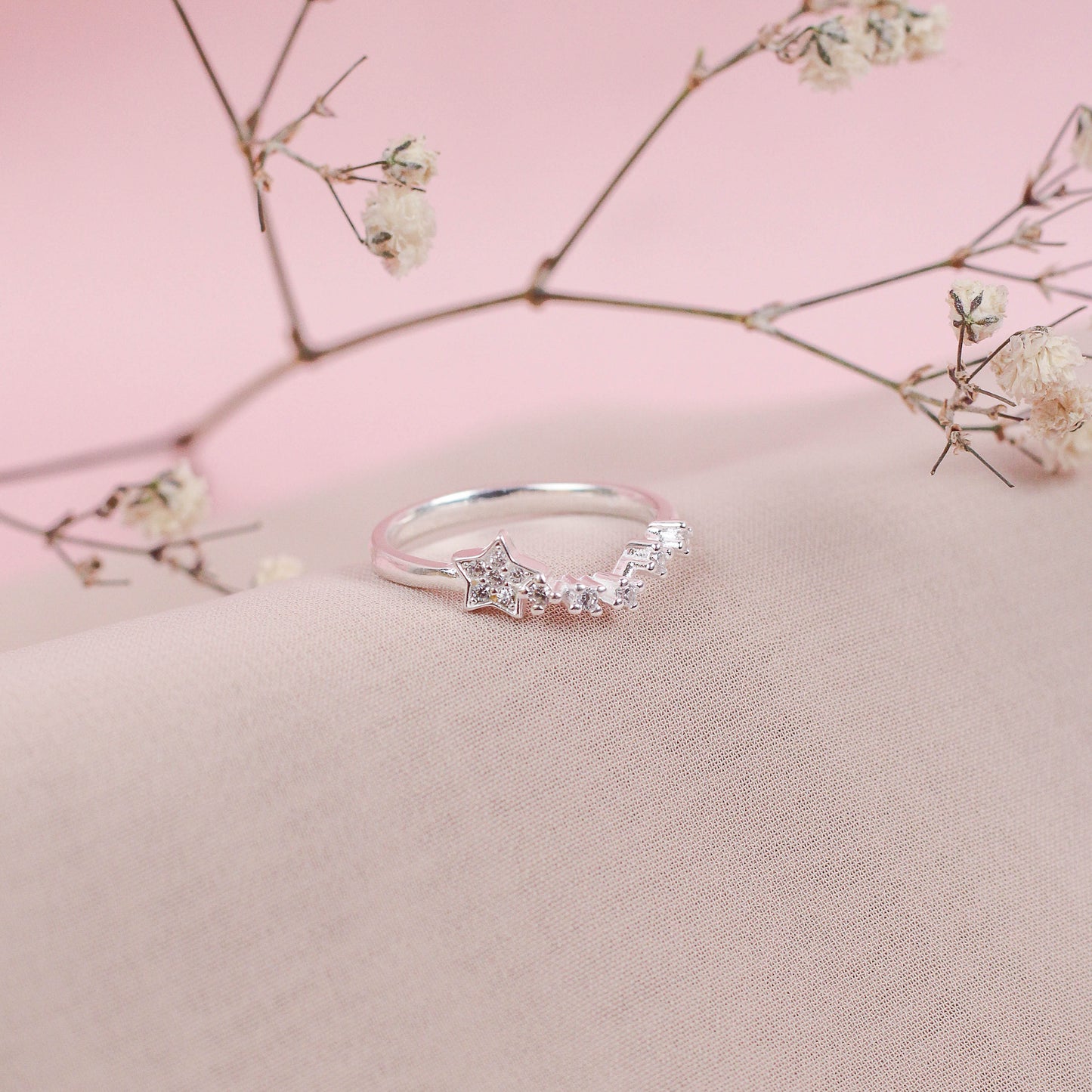 Anillo estrella puntos luz - plata