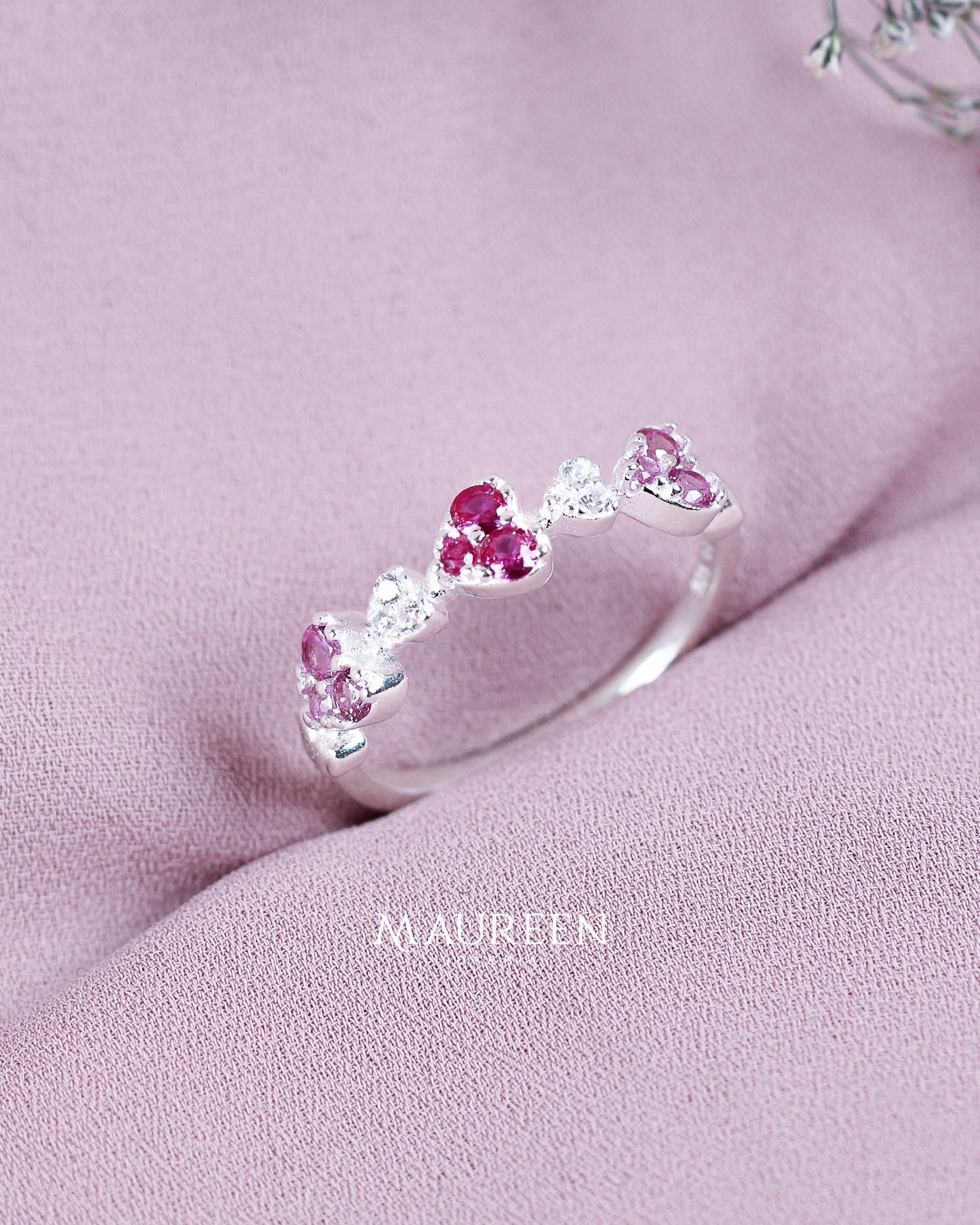 Anillo corazones rubi - Plata