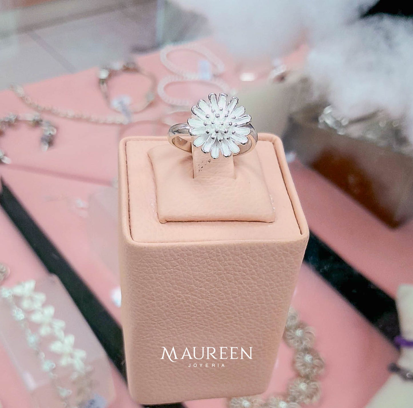 Anillo flor crisantemo - plata