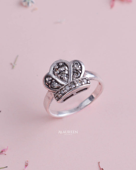 Anillo corona con circones - Plata quemada