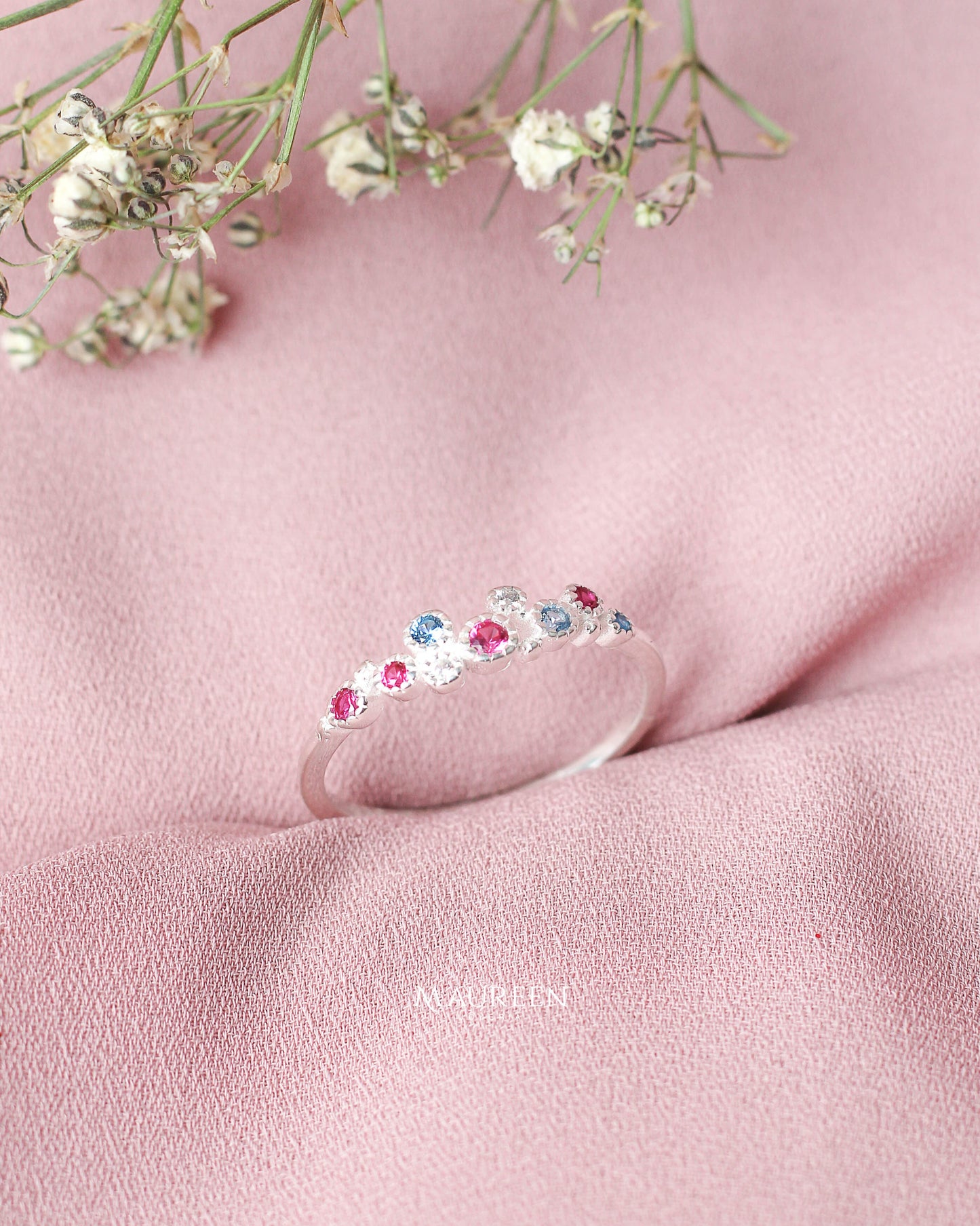 Anillo punto de luz de colores - Plata