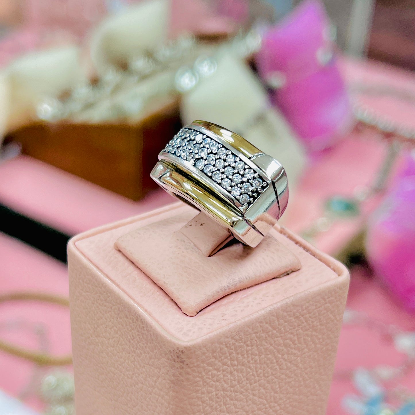Anillo rectangular con circones - plata/oro