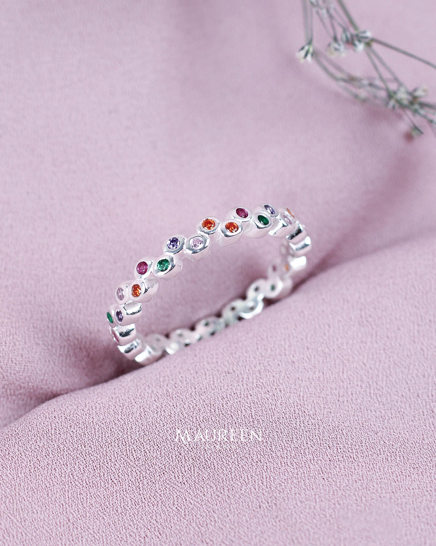 Anillo puntos de luz de colores - Plata