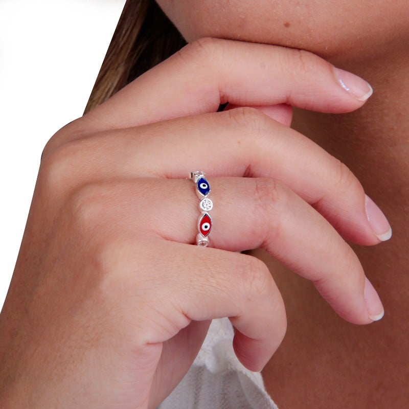 Anillo ojo turco multicolor - Plata