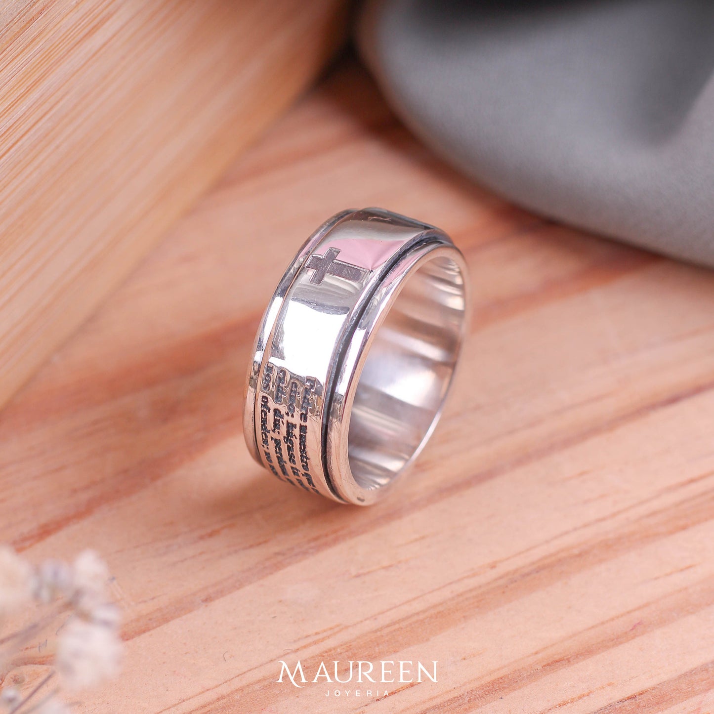 Anillo hombre padre nuestro con cruz - Plata