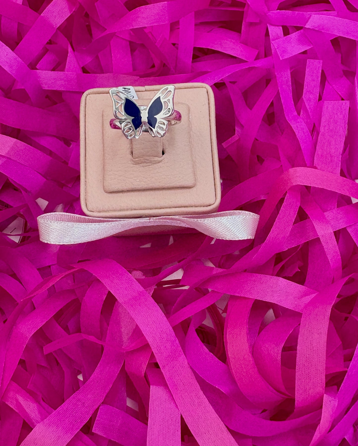 Anillo mariposa alas caladas y esmaltadas (rojo, azul) - plata