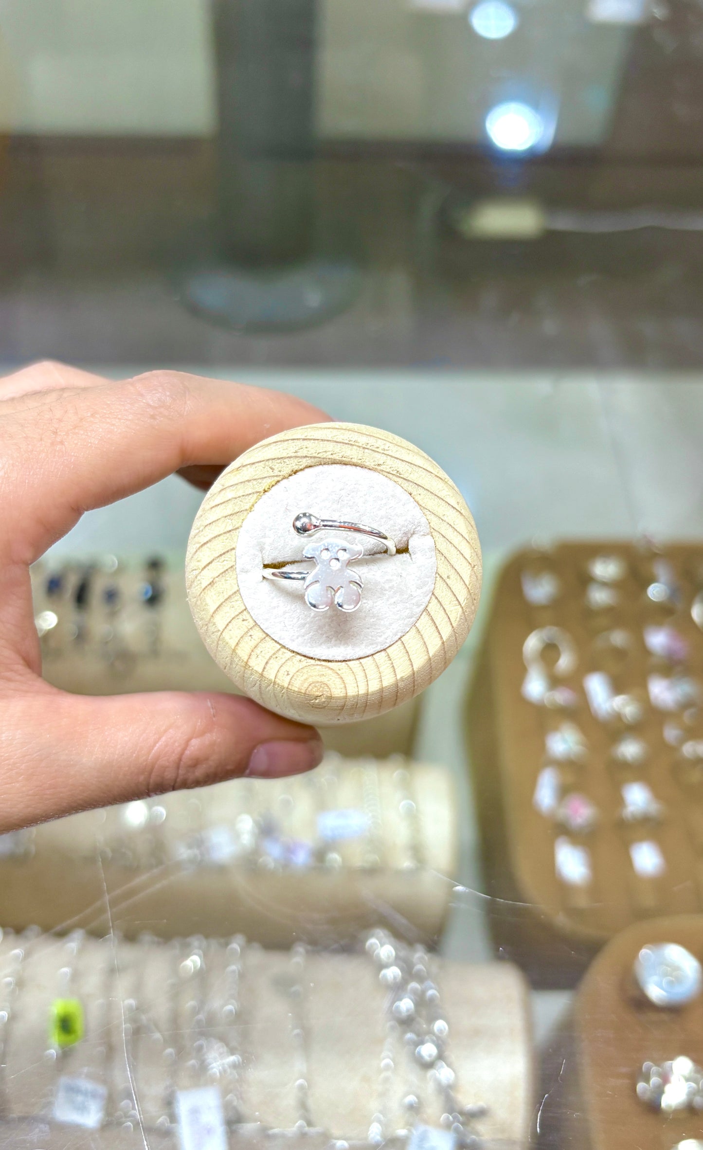 Anillo ajustable oso tous con esfera - plata