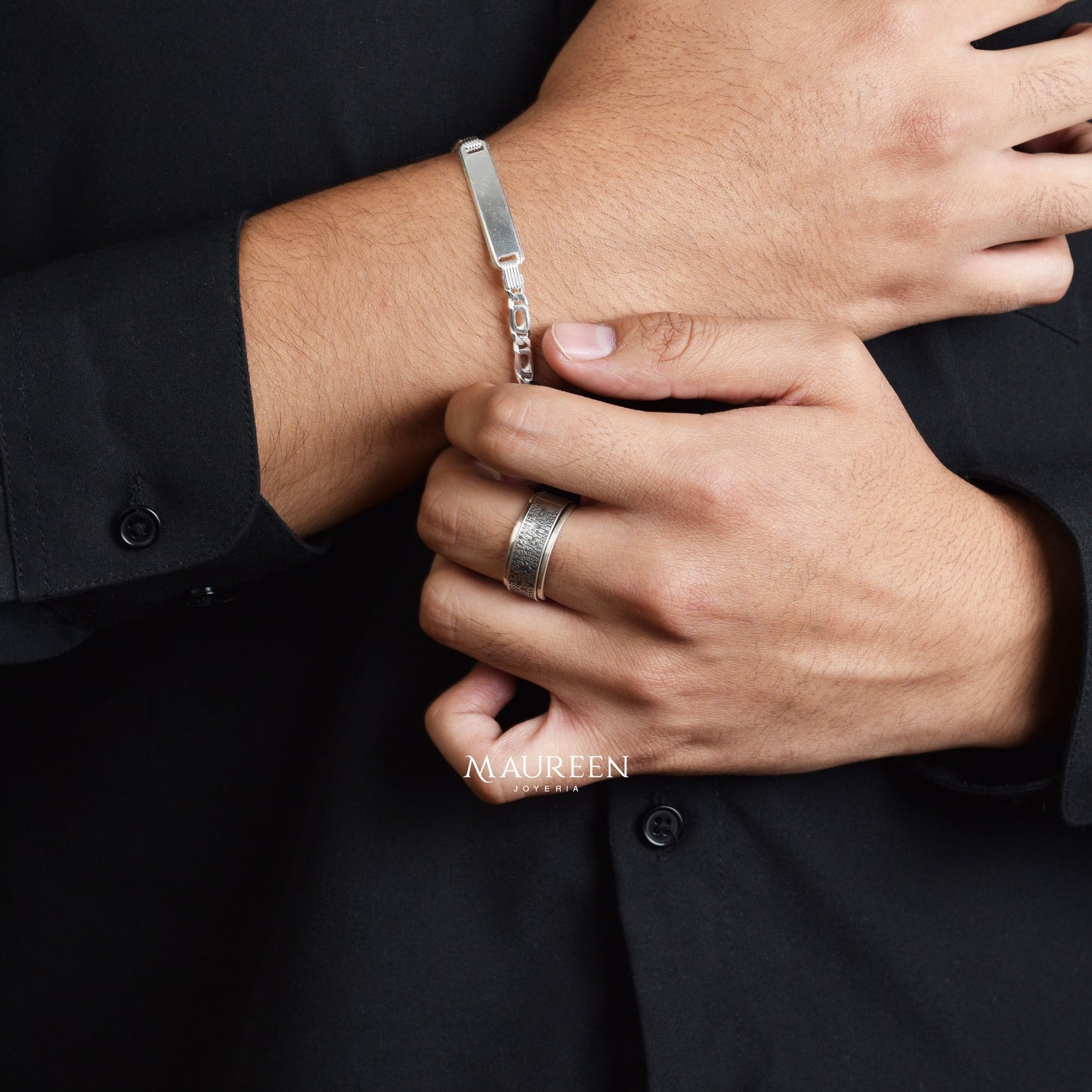 Anillo padre nuestro hombre - Plata quemada