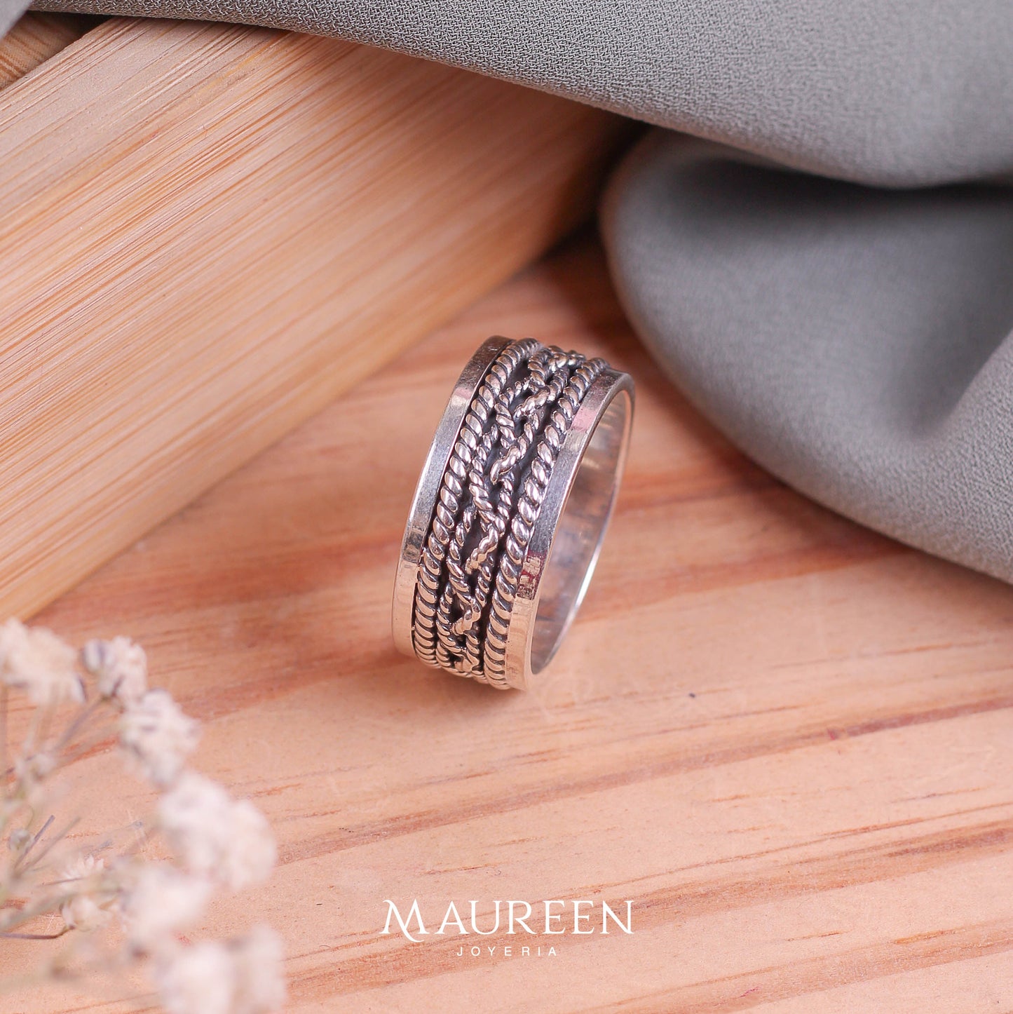 Anillo hombre trenza enrollada - Plata