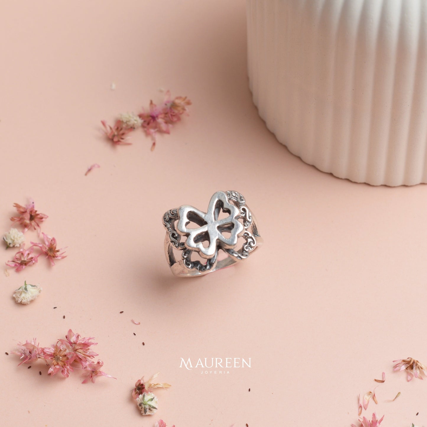 Anillo mariposa doble texturada - Plata quemada