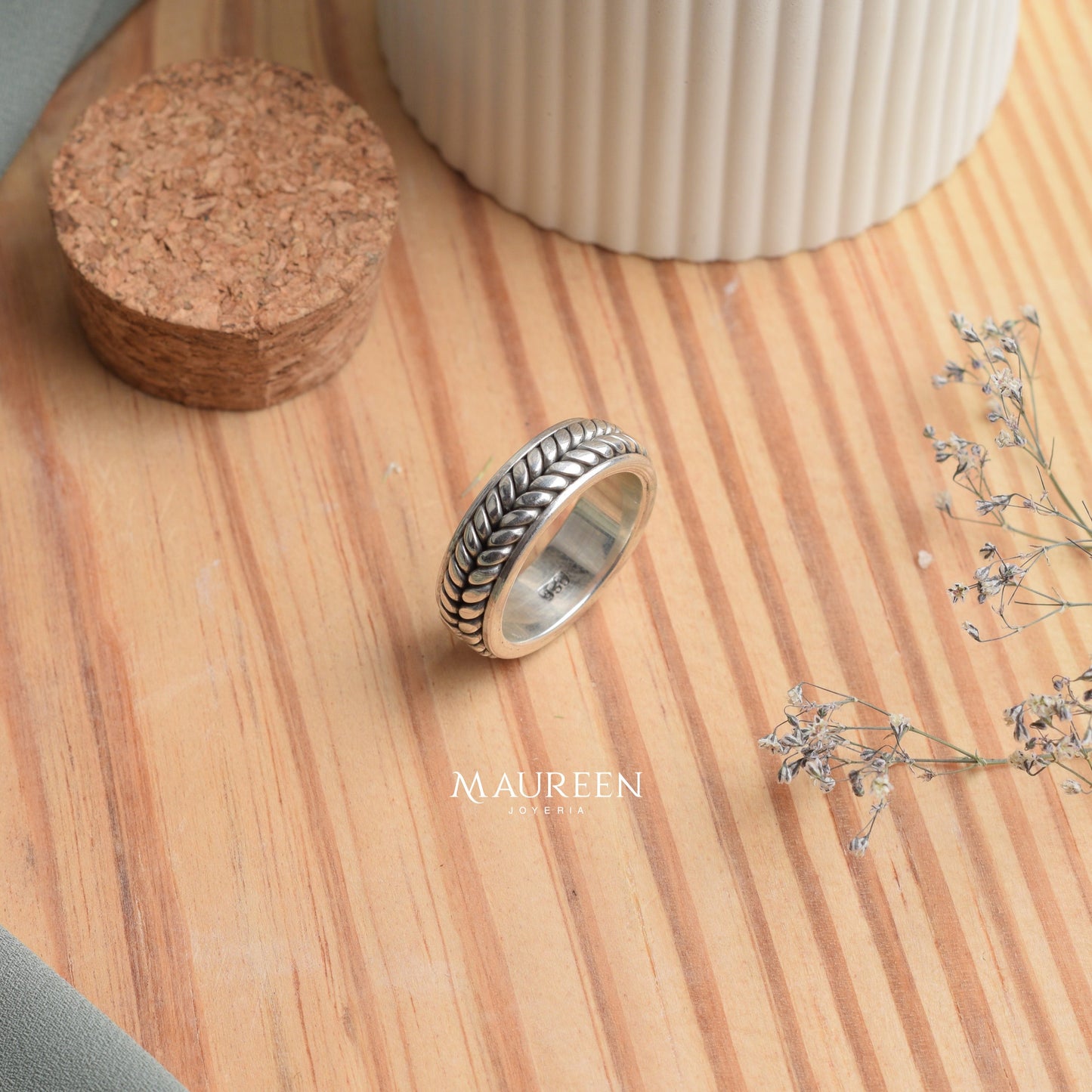 Anillo trenzado aro de hombre - Plata quemada