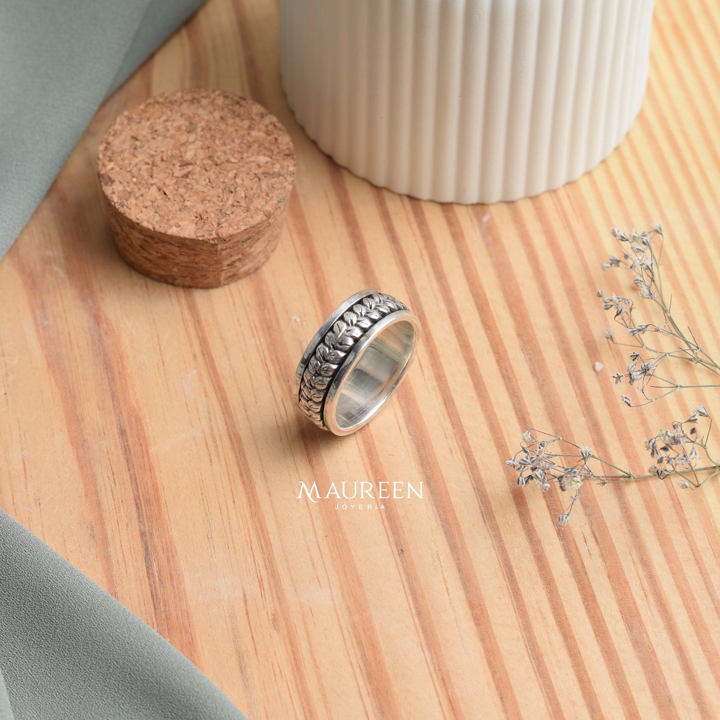 Anillo hombre hojas trenzadas - Plata