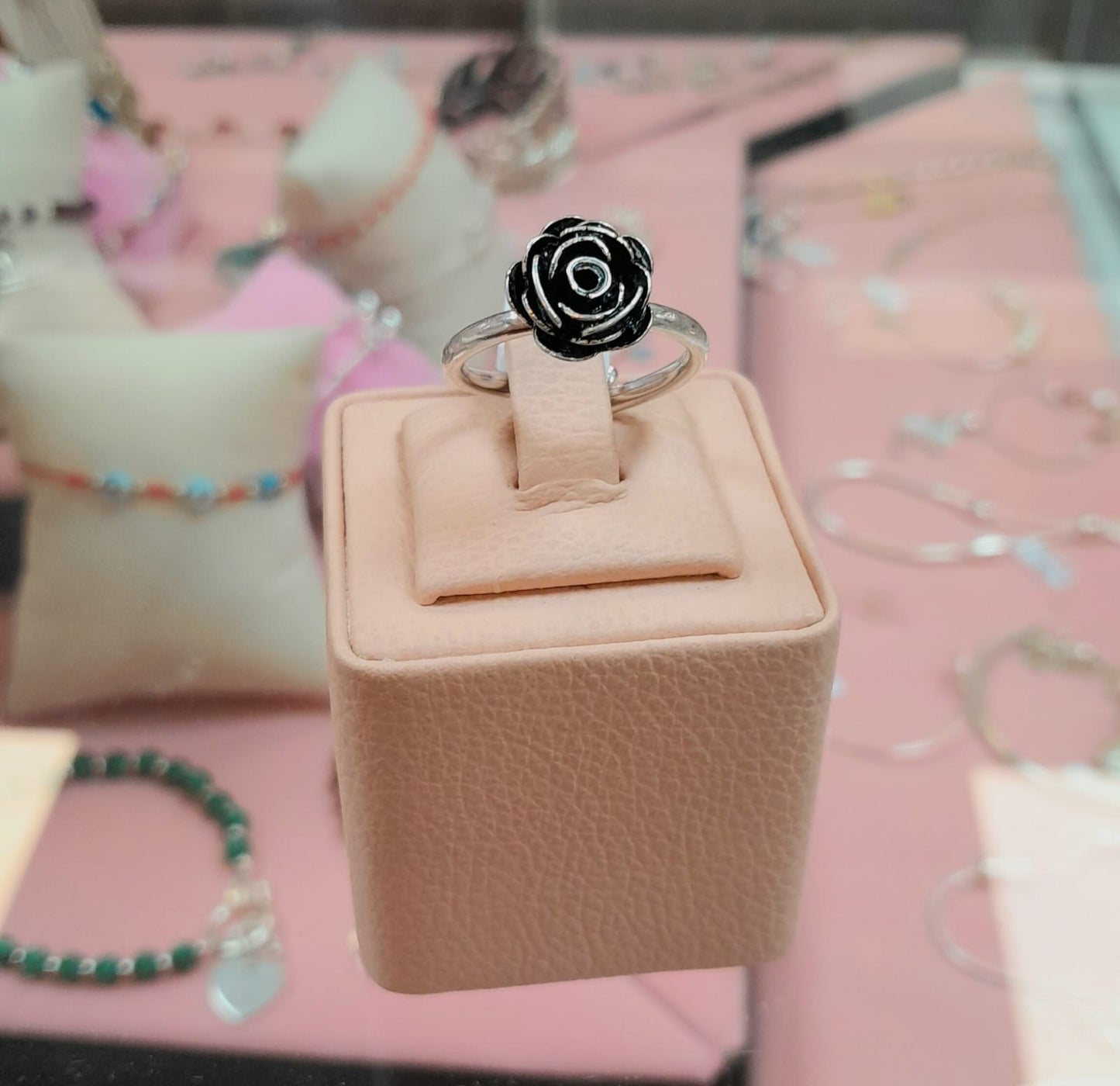 Anillo ajustable rosa plata quemada - plata