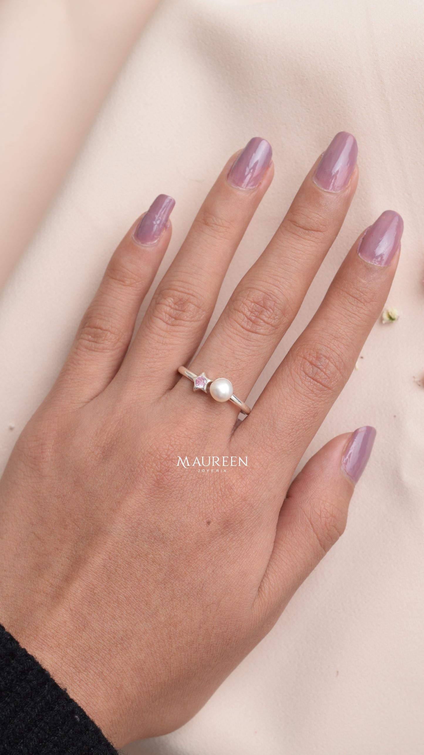 Anillo perla con estrella circón - Plata