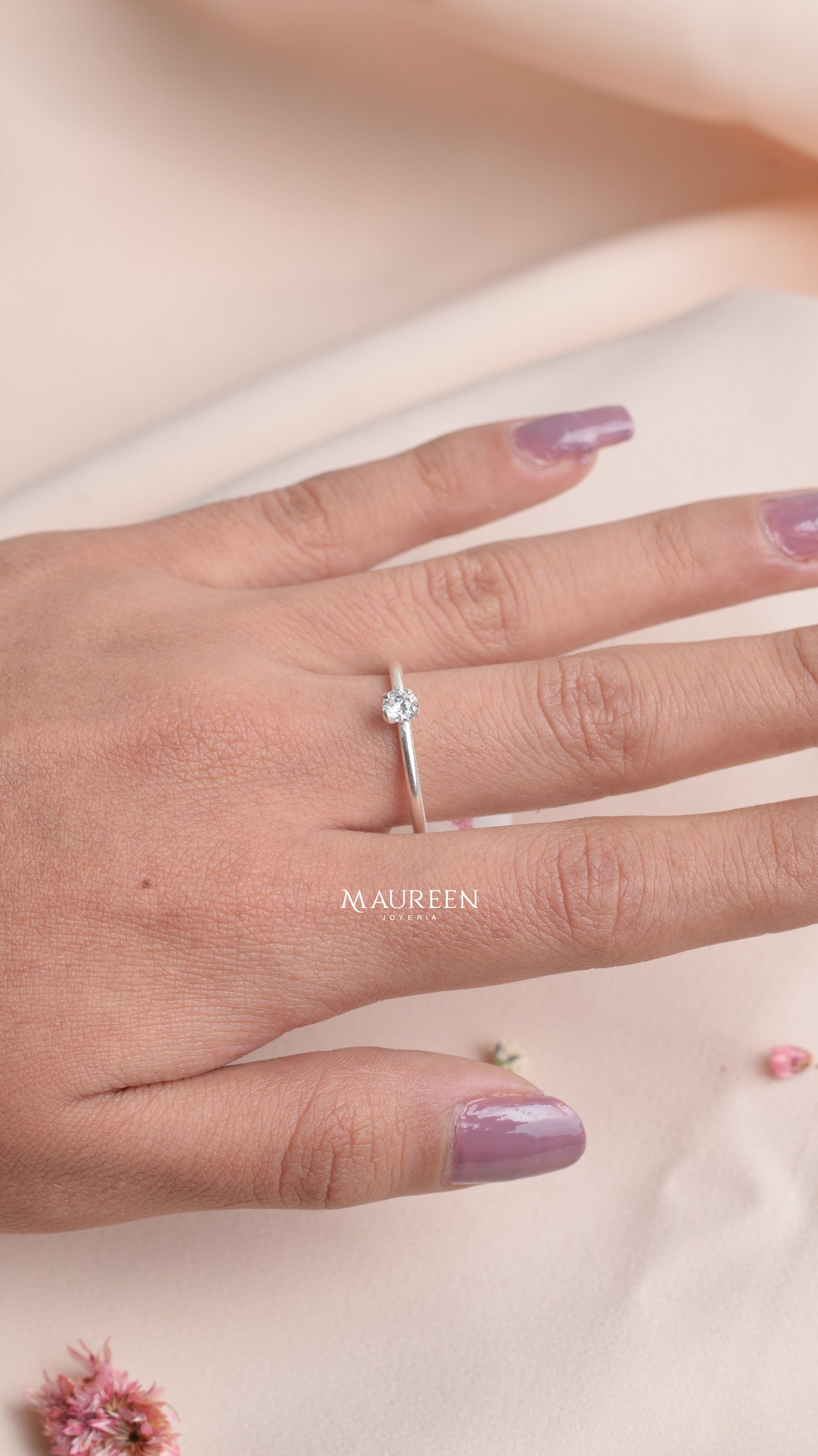 Anillo solitario piedra circón regulable - Plata