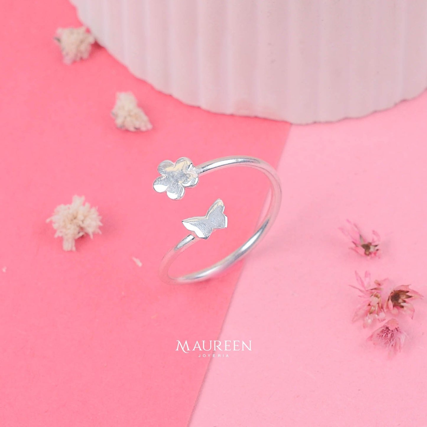 Anillo mariposa con for regulable - Plata