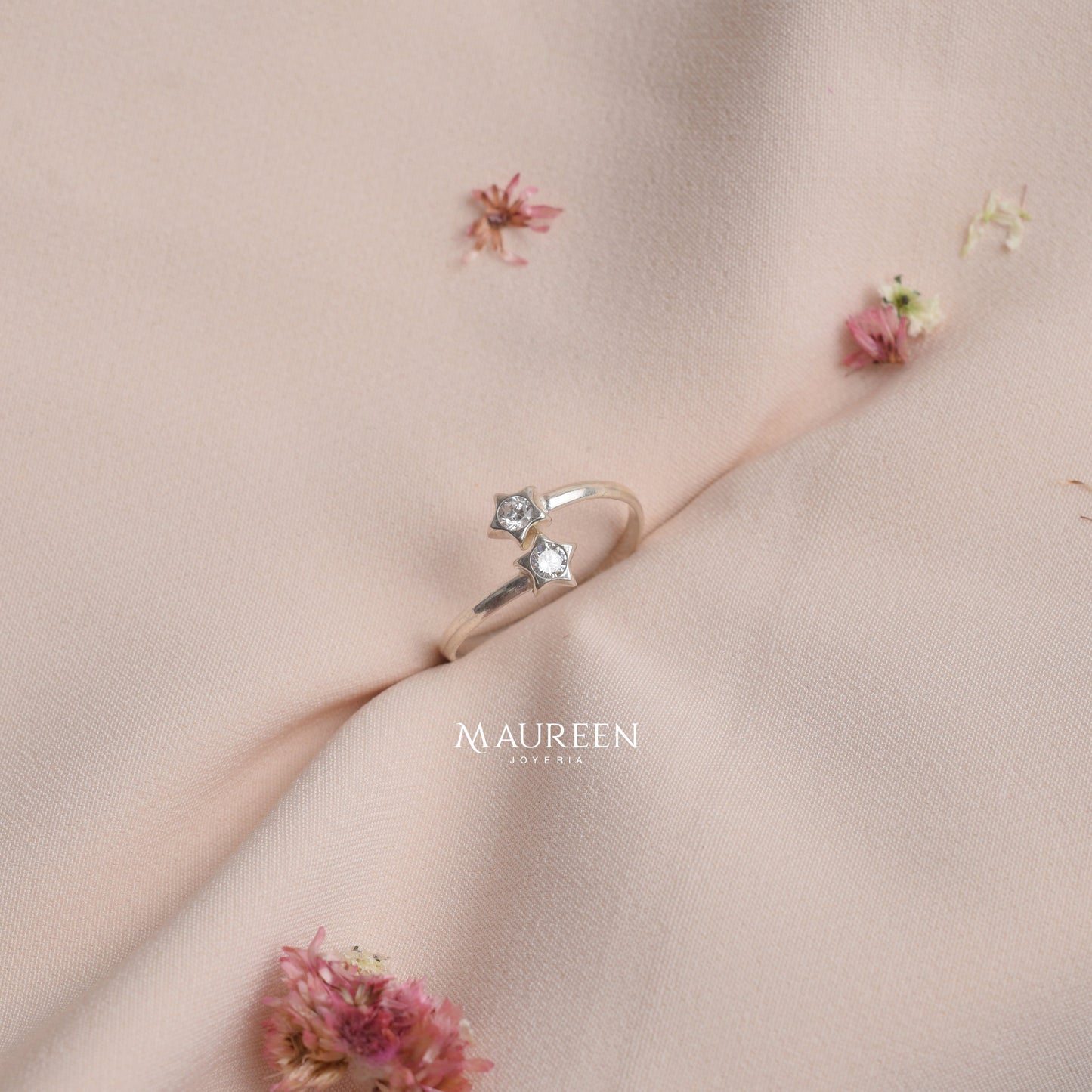 Anillo dos estrella con circon regulable - Plata