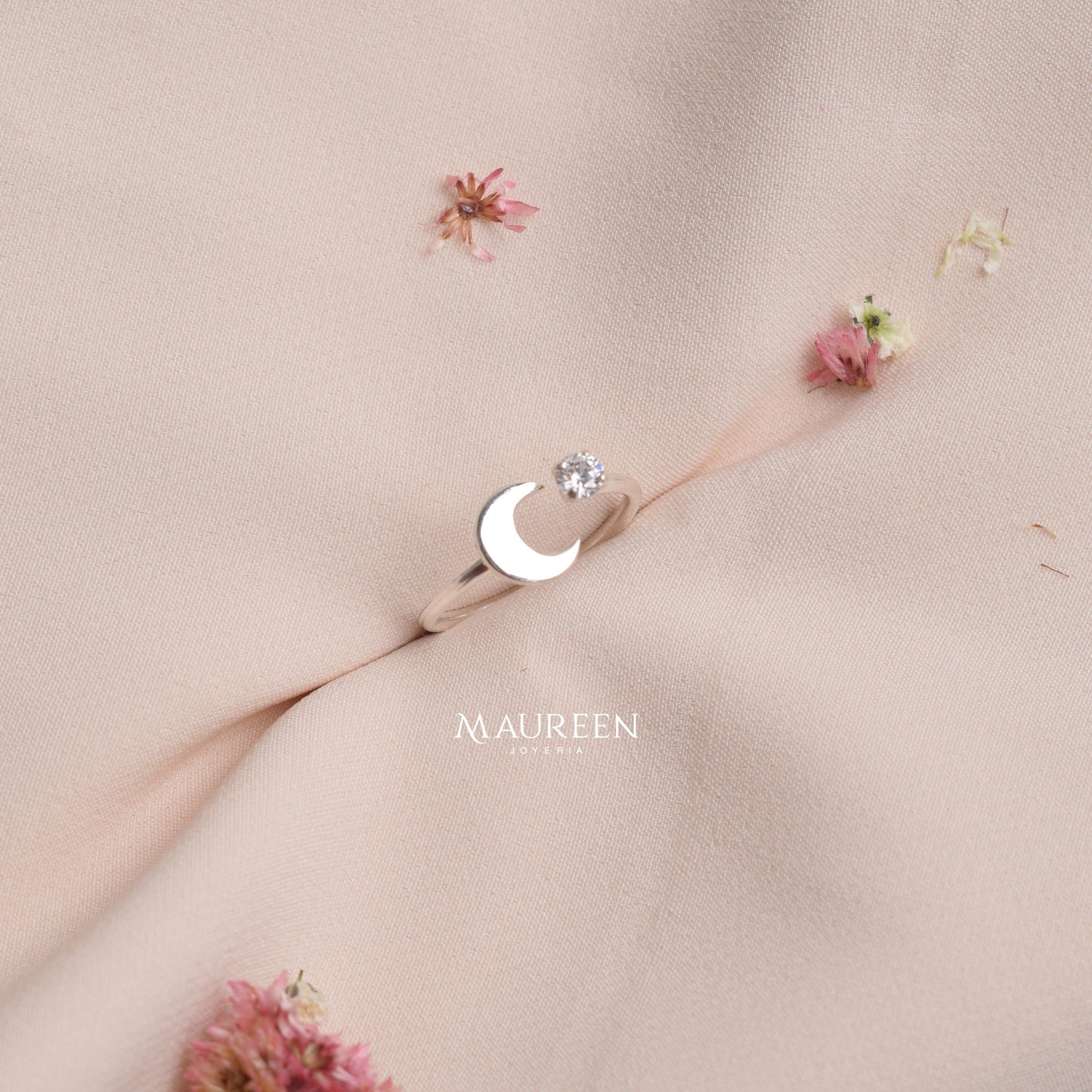 Anillo luna con circon regulable - Plata