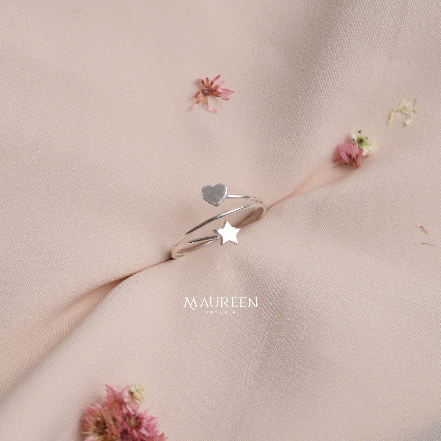 Anillo estrella y corazón - Plata