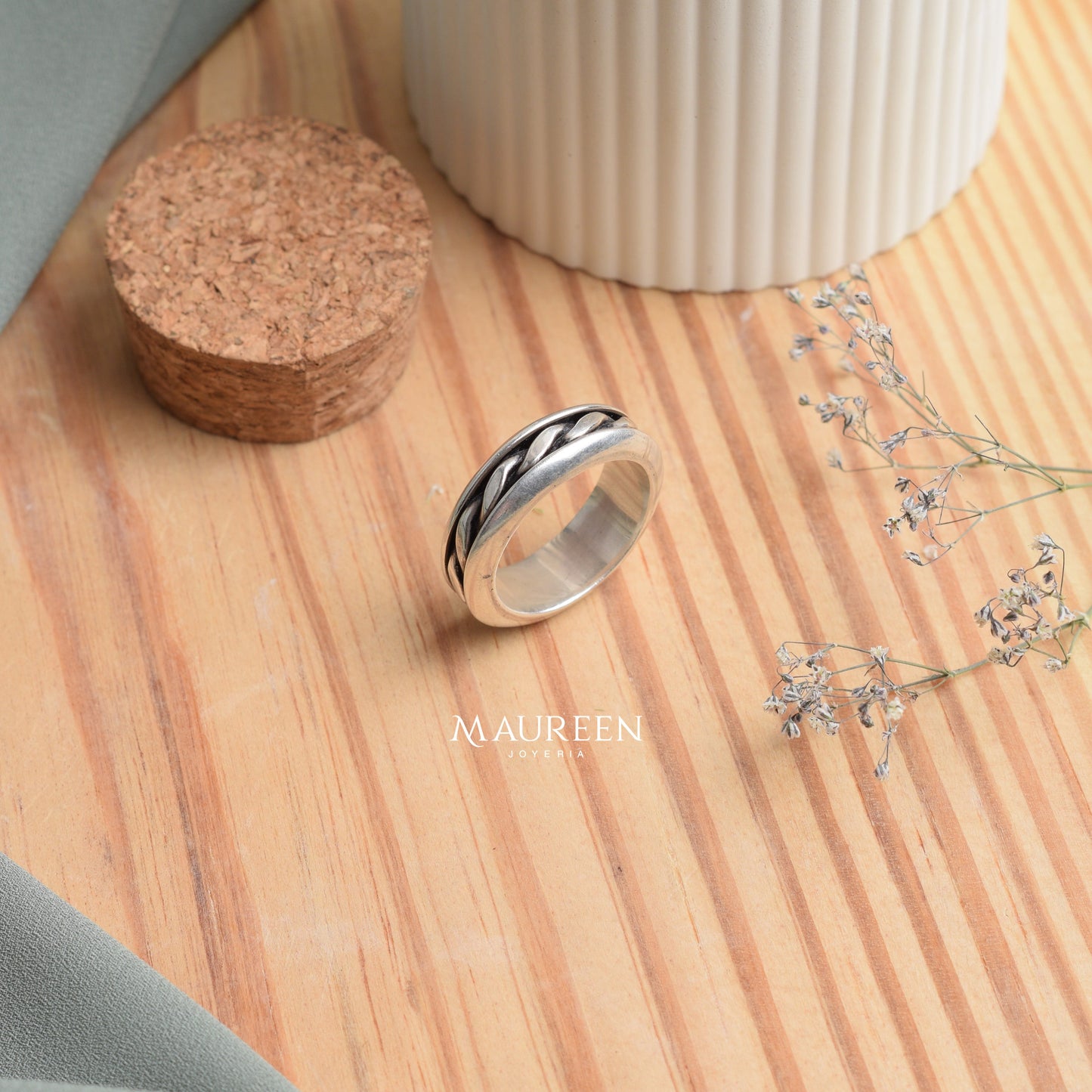 Anillo de hombre trenzado plata quemada - Plata