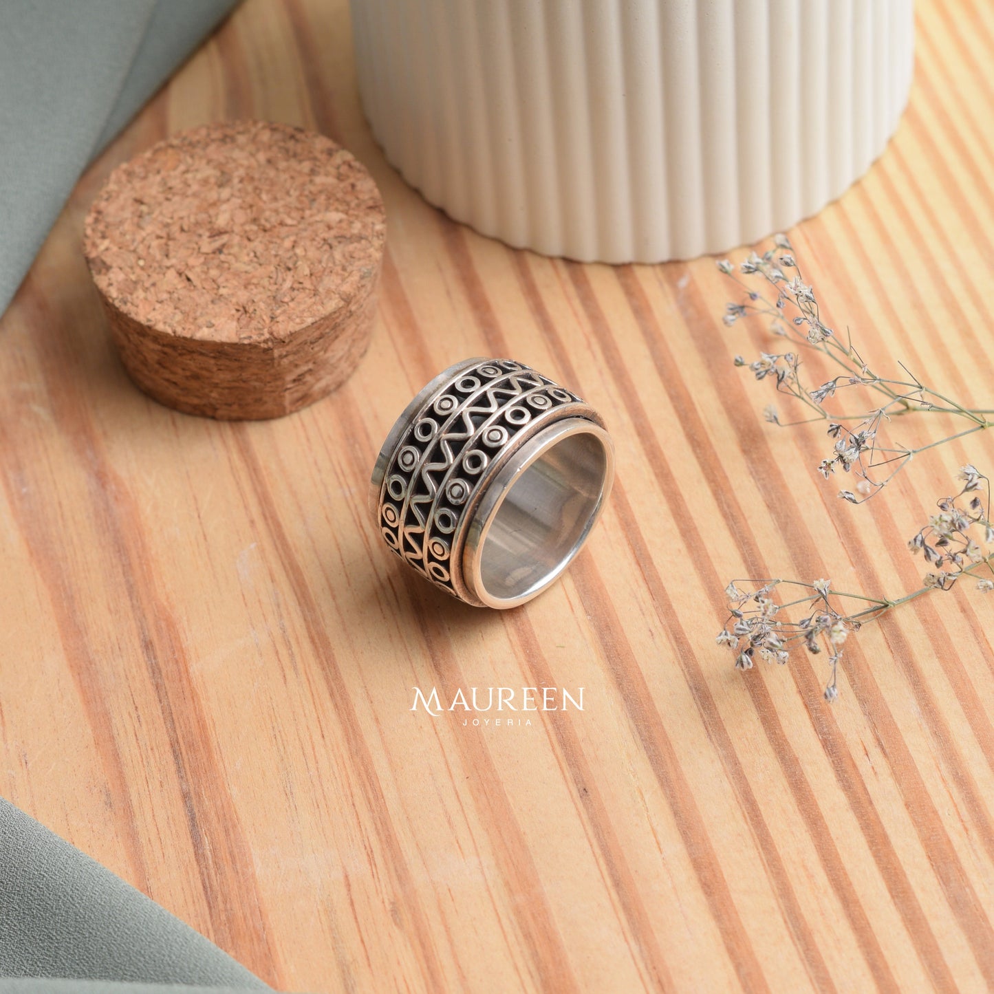 Anillo hombre circulos zigzag - Plata