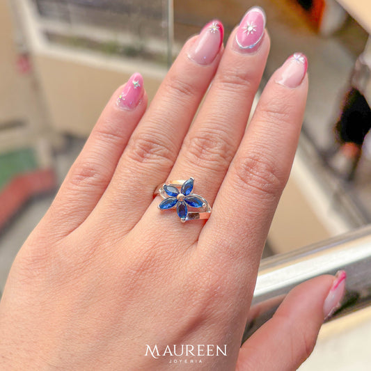 Anillo flor zafiro plata/oro - Plata