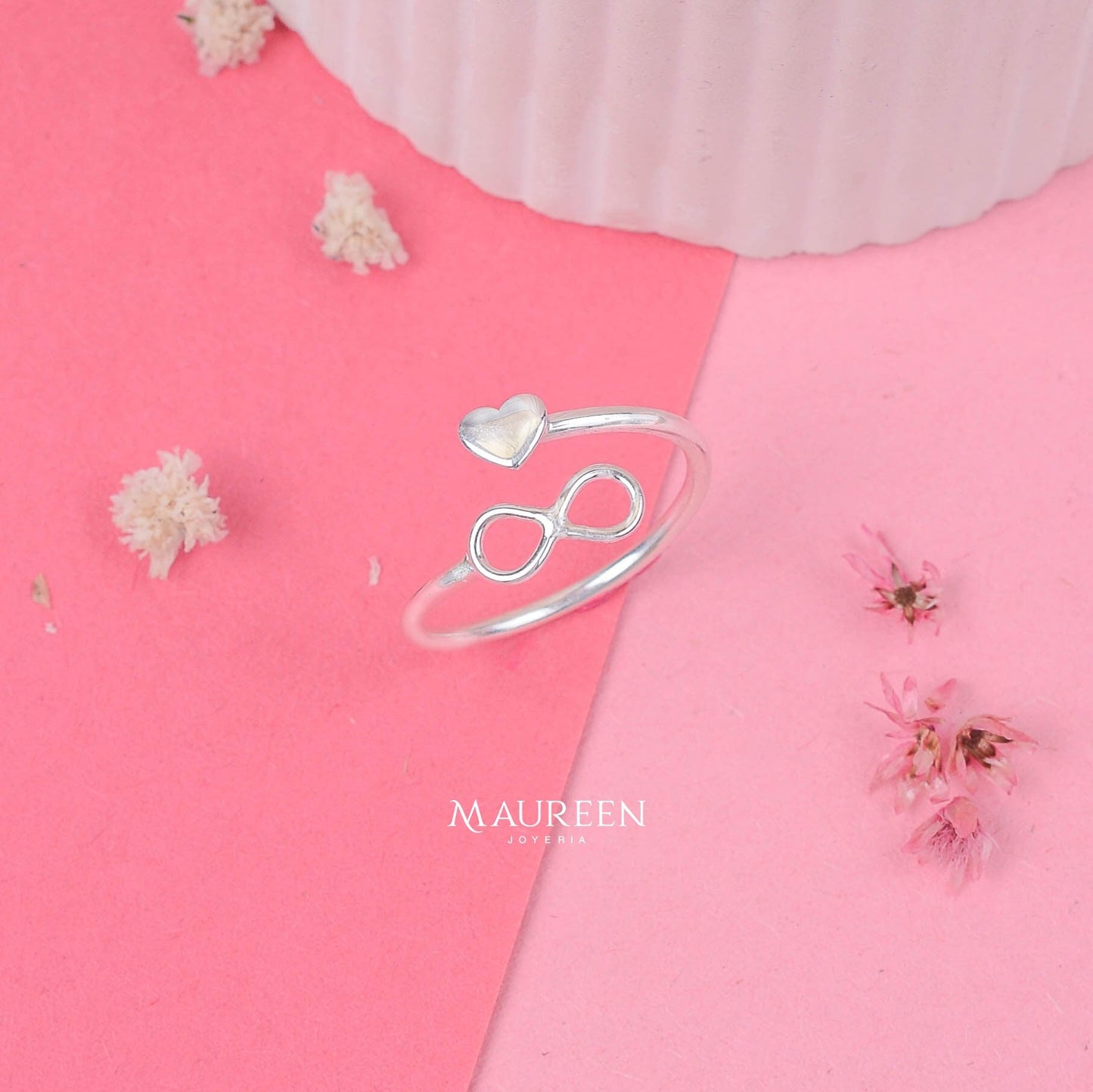 Anillo infinito con corazón regulable - Plata