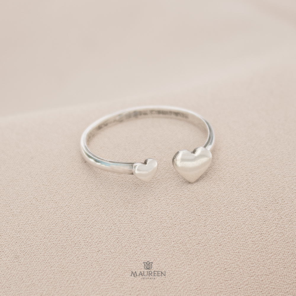 Anillo dos corazones regulable - Plata