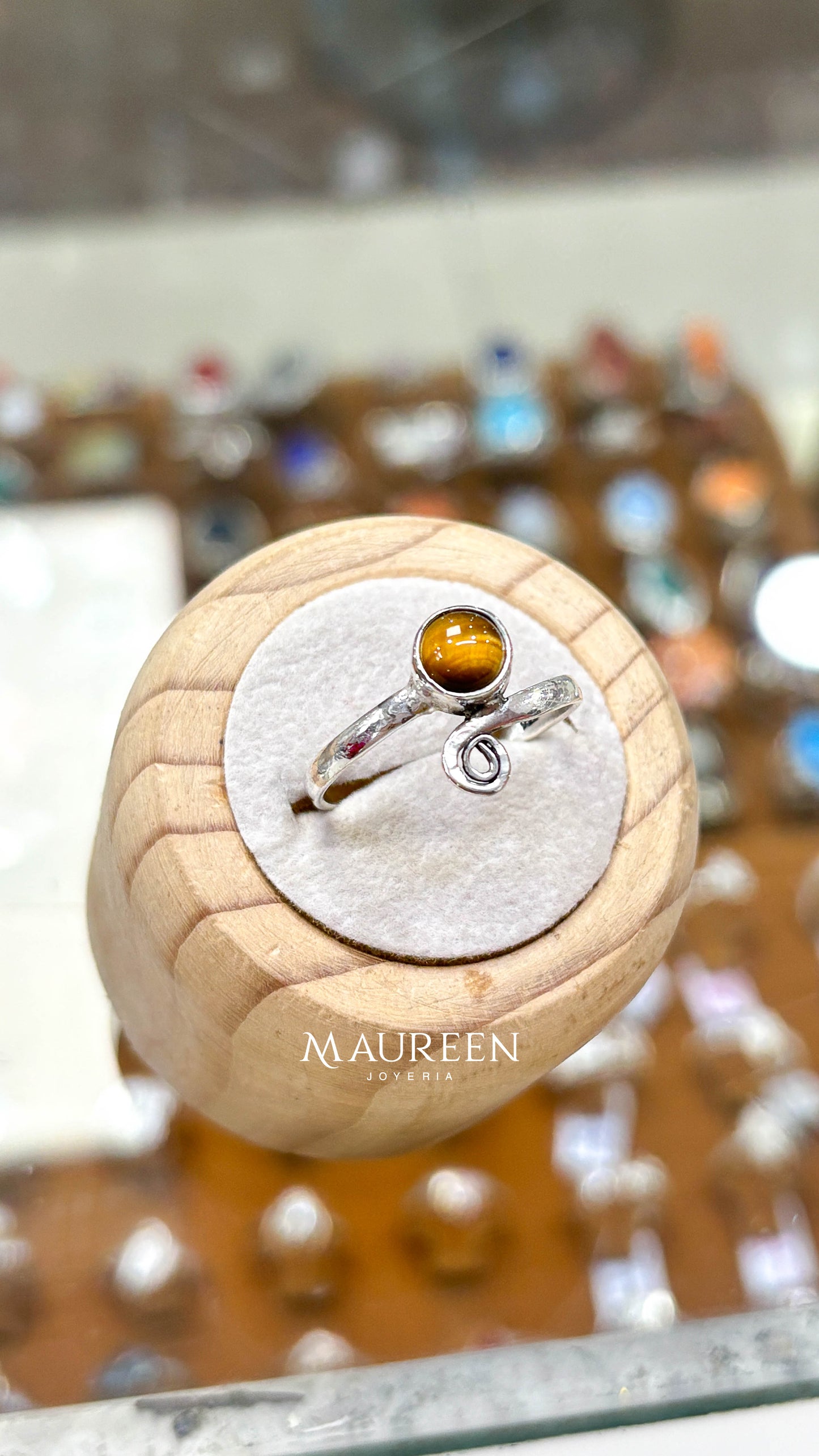 Anillo ojo de tigre con espiral - Plata